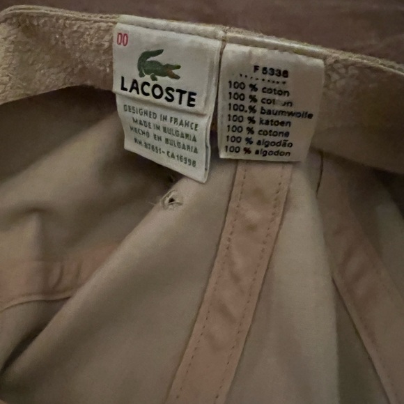 LaCoste tan 100% cotton hat. Adjustable Velcro size - Picture 3 of 3